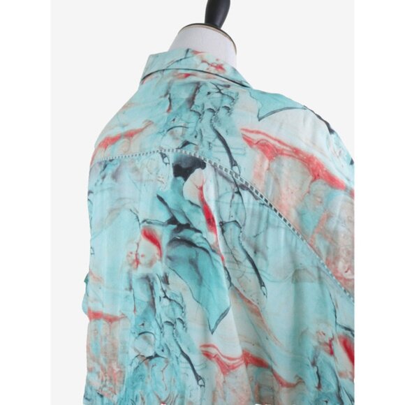 Soft Surroundings Size 2X Waterfront Shirt Dress Maxi Abstract Teal - Picture 6 of 10